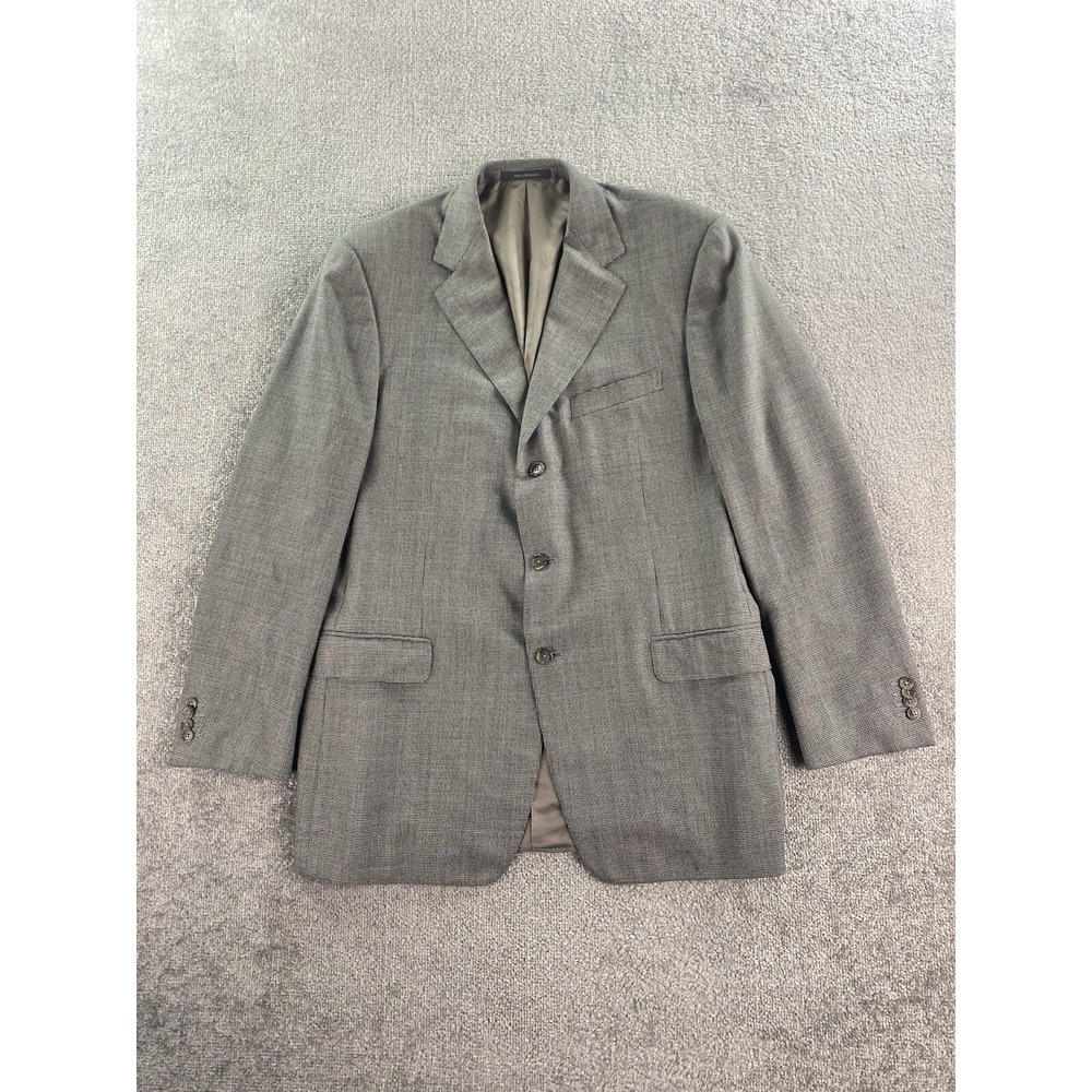 Ermenegildo Zegna Suit Jacket Mens 44 R Gray Wool Flannel Su Misura Check Luxury